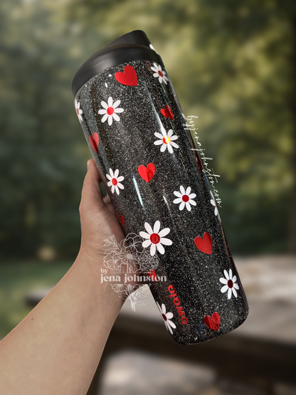 40oz Daisies & hearts