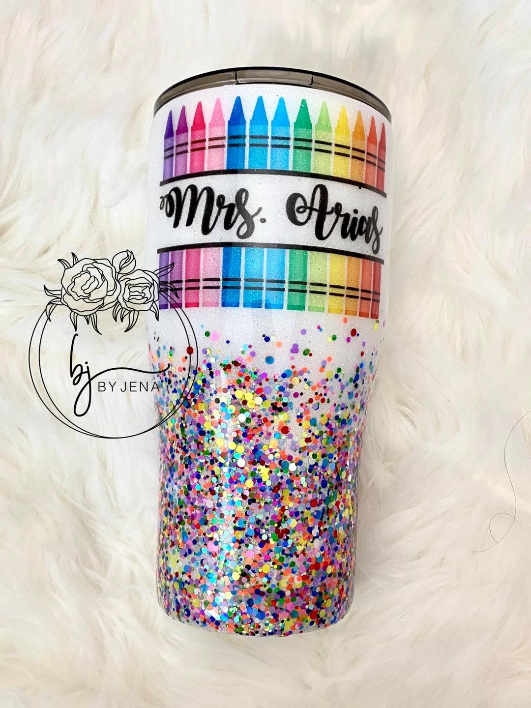 Rainbow Glitter Crayons Teacher Tumbler