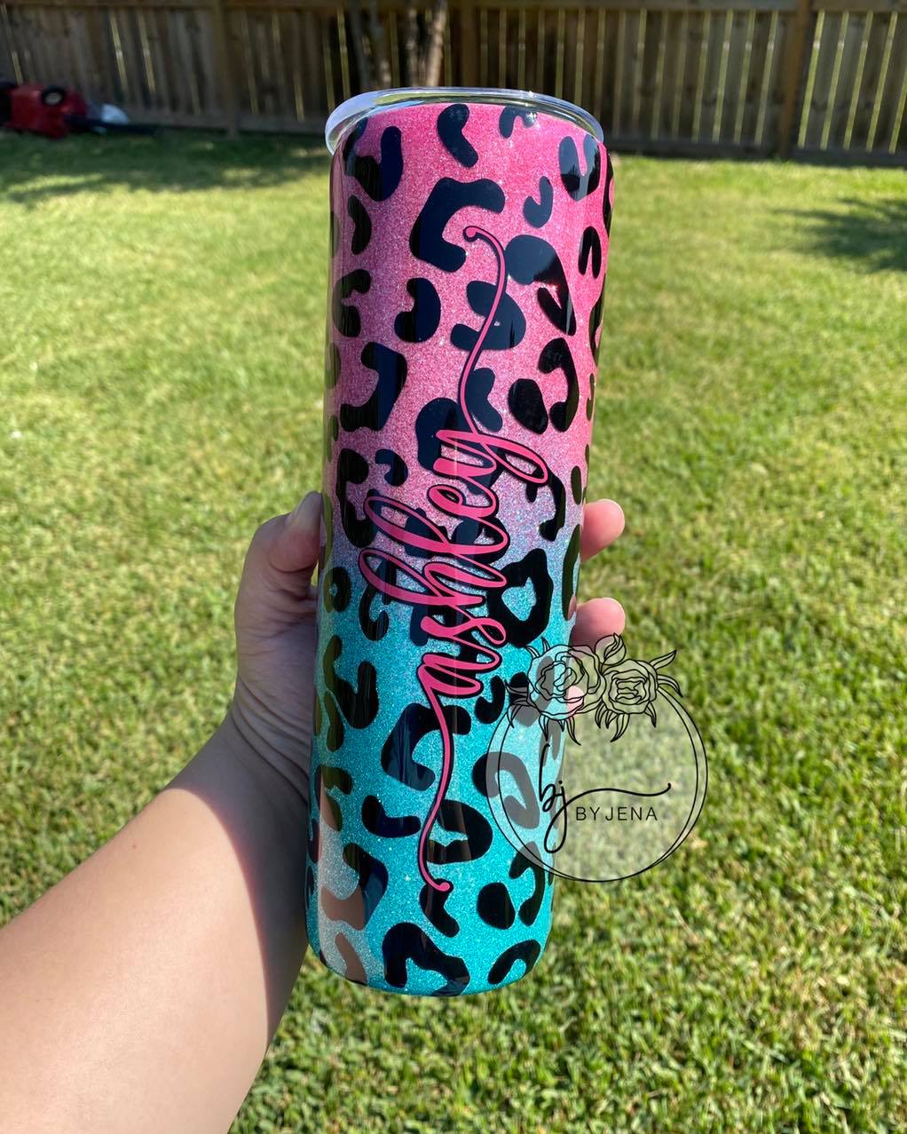 Glitter Ombre Leopard Print Epoxy Tumbler