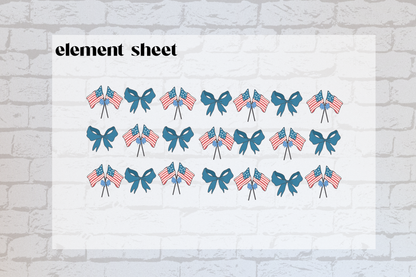 4th of July -  Flags & Bows - Element Sheet