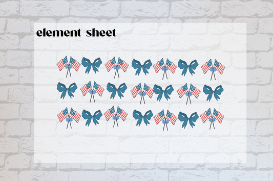 4th of July -  Flags & Bows - Element Sheet