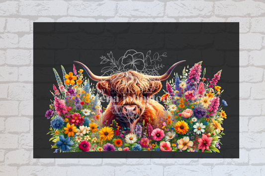 Highland Cow Flowers -UVDTF