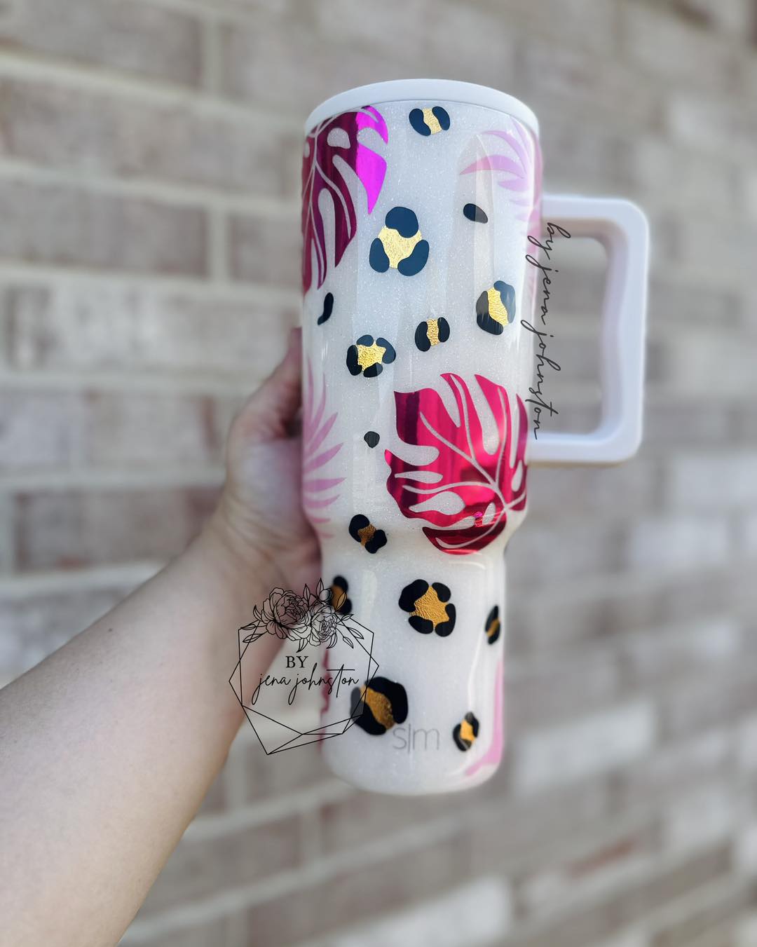 White & Pink Monstera Leopard Epoxy Tumbler