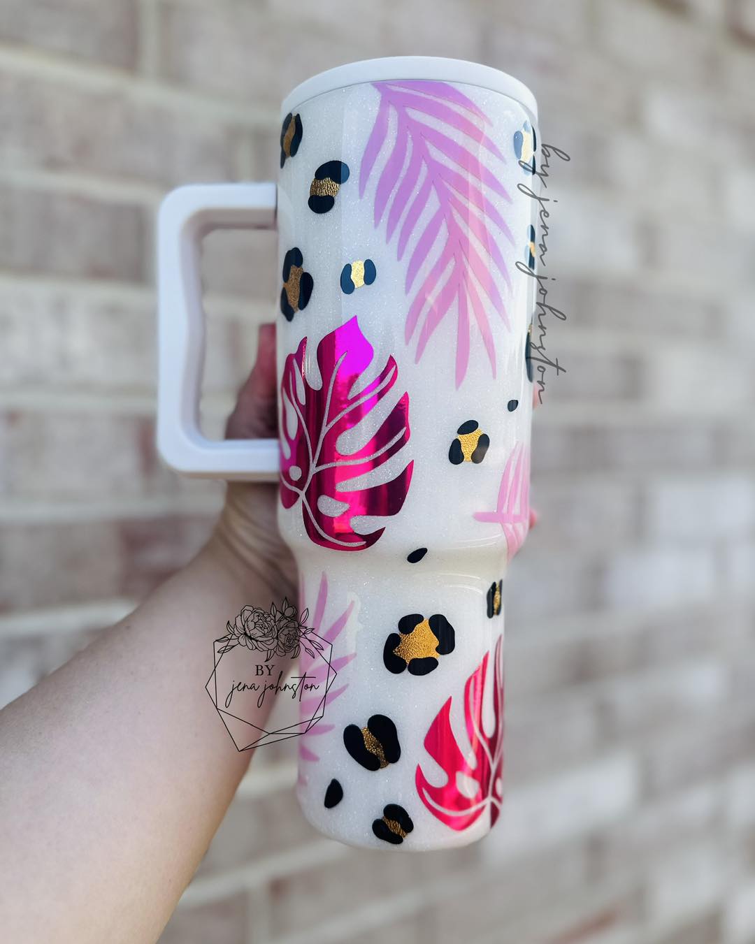 White & Pink Monstera Leopard Epoxy Tumbler