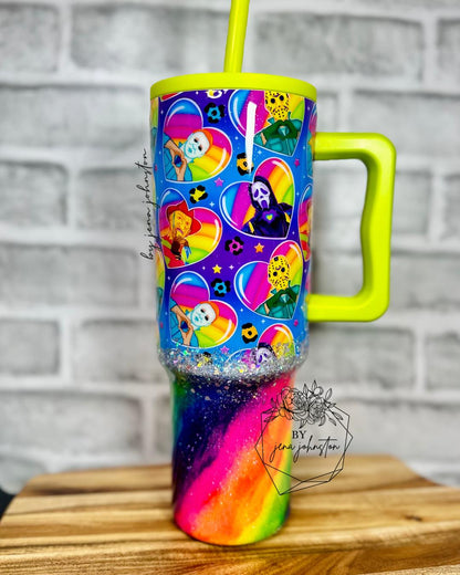 Neon Rainbow Horror Killers Epoxy Tumbler