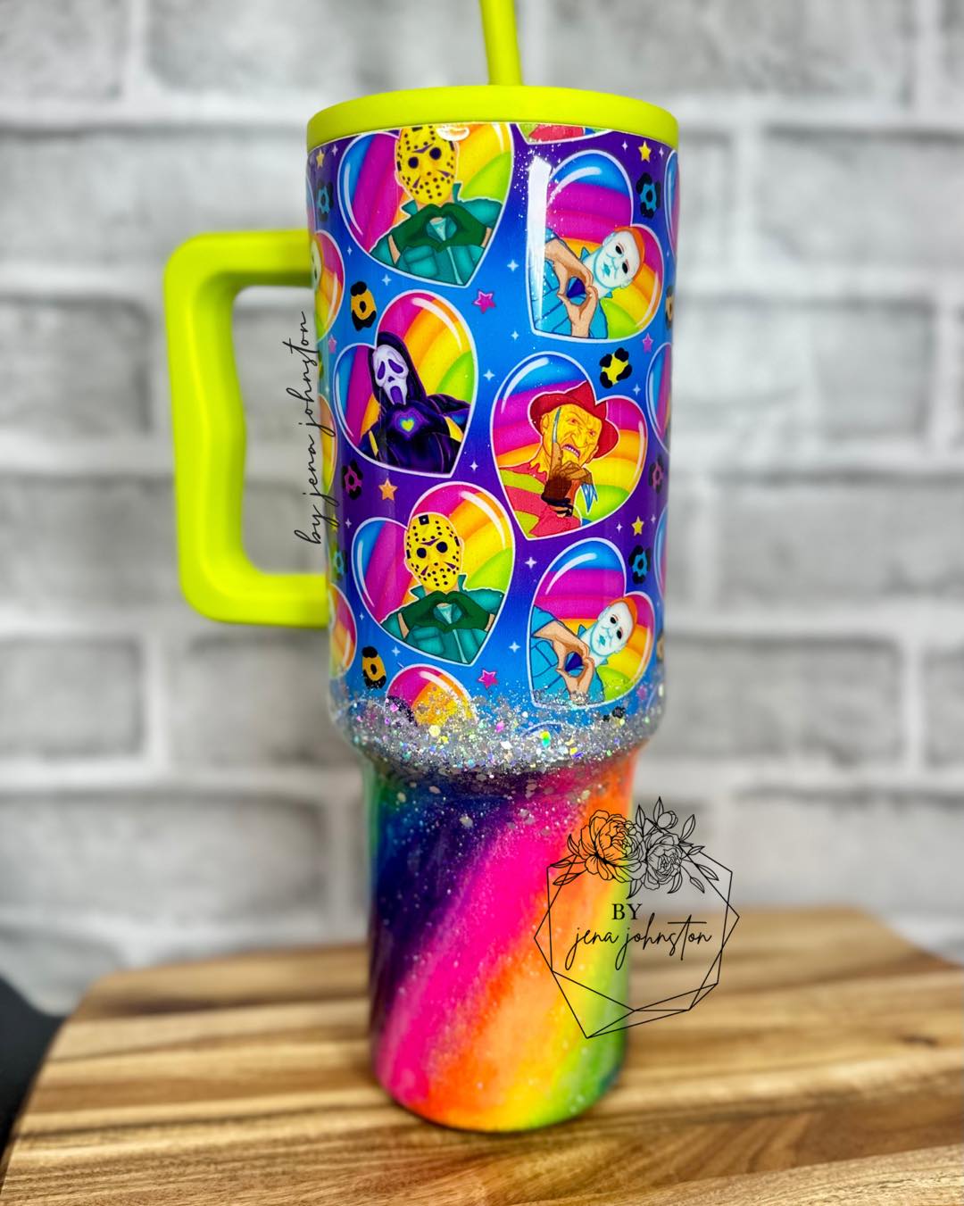 Neon Rainbow Horror Killers Epoxy Tumbler