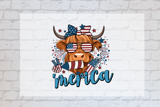 'Merica Hyland Cow - 4th of July -UVDTF