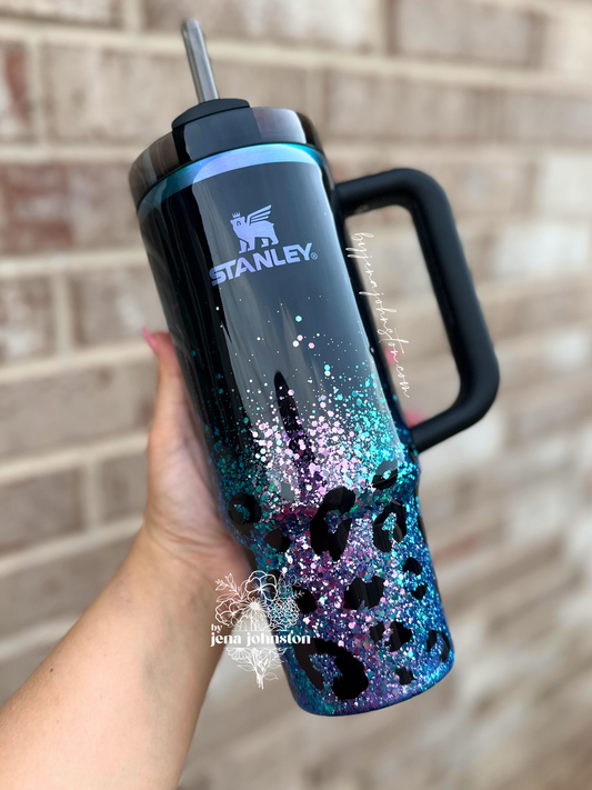 Leopard & Color shift Glitter on Stanley Chroma