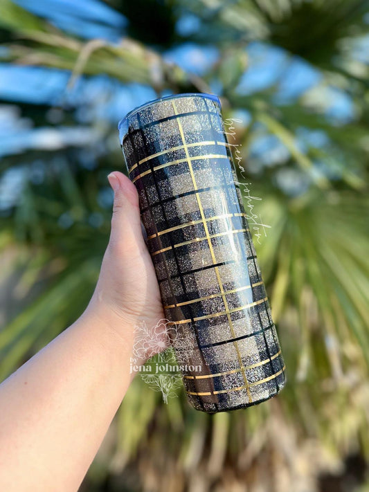 RTS 20oz Black & Champagne Gold Plaid Epoxy Tumbler