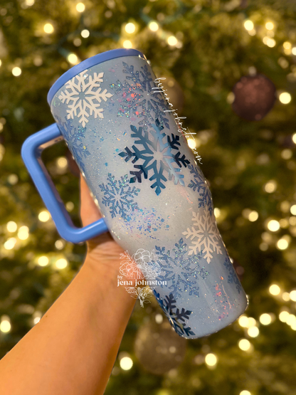 32oz Snowflakes on Light Blue HydroJug