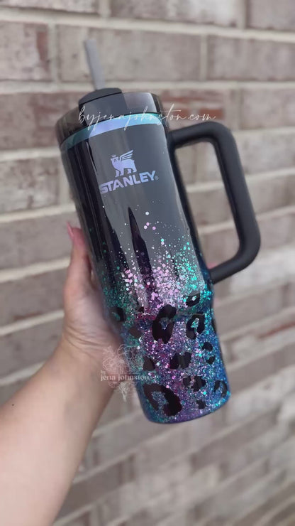 Leopard & Color shift Glitter on Stanley Chroma