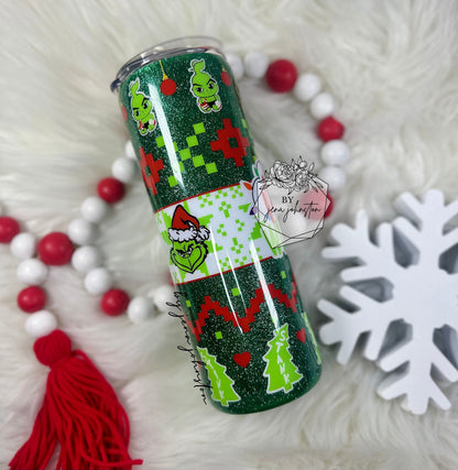 Grinch Christmas Sweater Skinny Epoxy Tumbler