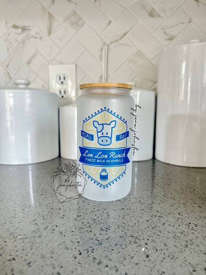 Frosted Lon Lon Ranch Milk Glass Can - Sublimation