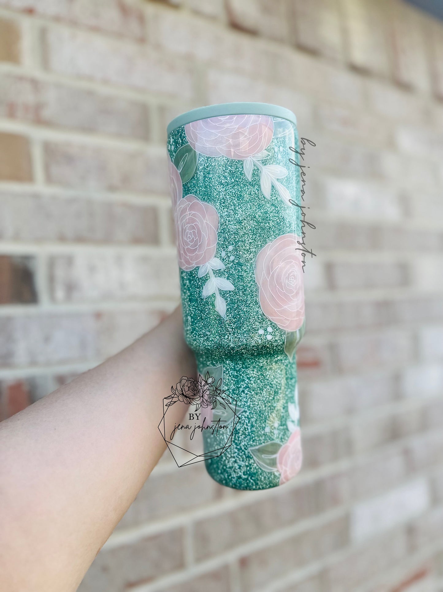 Simple Modern Seaglass Sage Painted Glitter Epoxy Tumbler