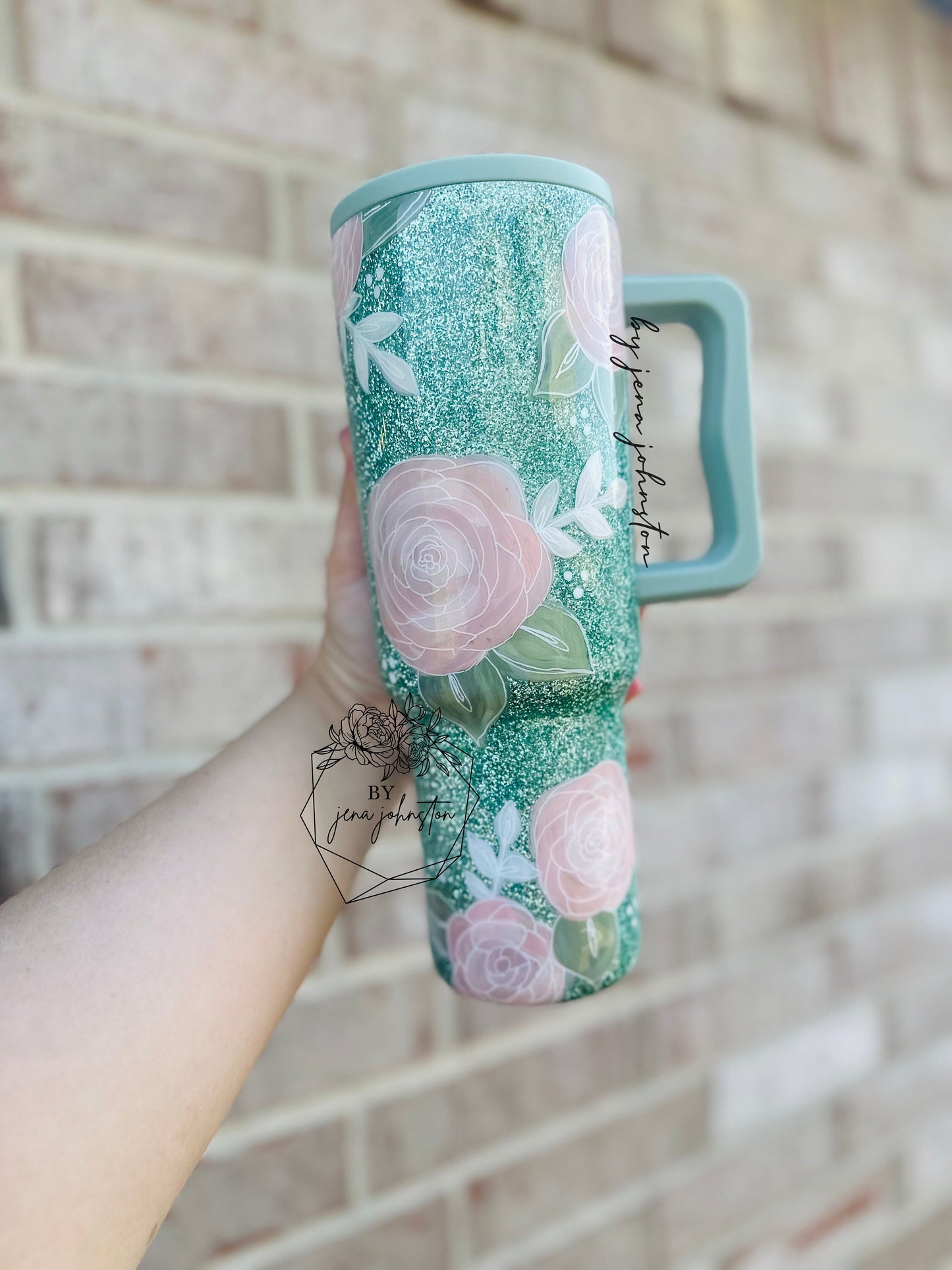 Simple Modern Seaglass Sage Painted Glitter Epoxy Tumbler