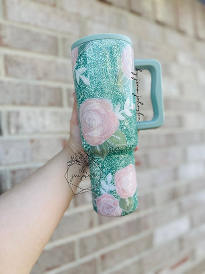 Simple Modern Seaglass Sage Painted Glitter Epoxy Tumbler