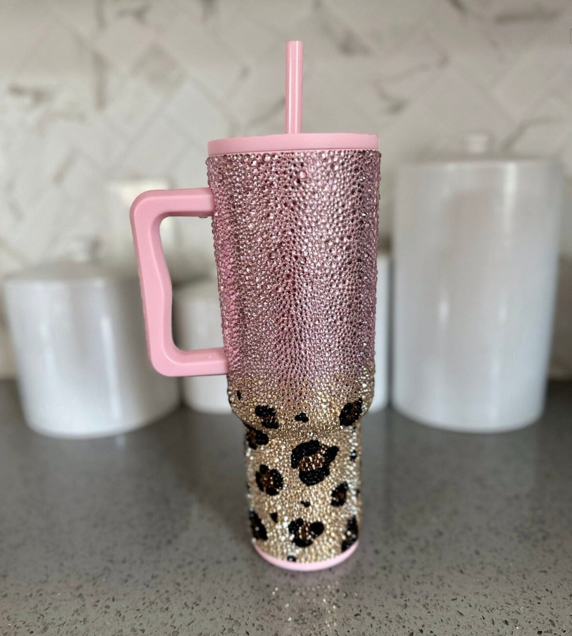 40oz Simple Modern Pink & Leopard Rhinestoned Tumbler - Blush