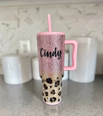 40oz Simple Modern Pink & Leopard Rhinestoned Tumbler - Blush