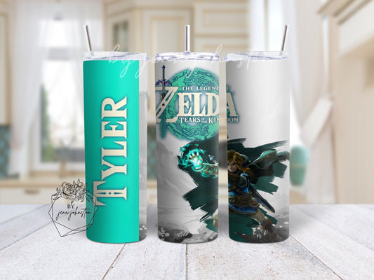 Zelda Tears of The Kingdom Tumbler. Link. Personalized gift with name. TOTK. BOTW. Gamer gift.